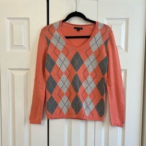 Tommy Hilfiger Women's V-Neck Argyle Sweater - Salmon Color